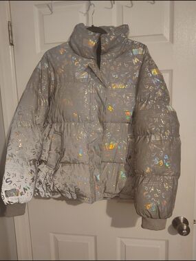 SHEIN Holographic Silver Puffer Jacket